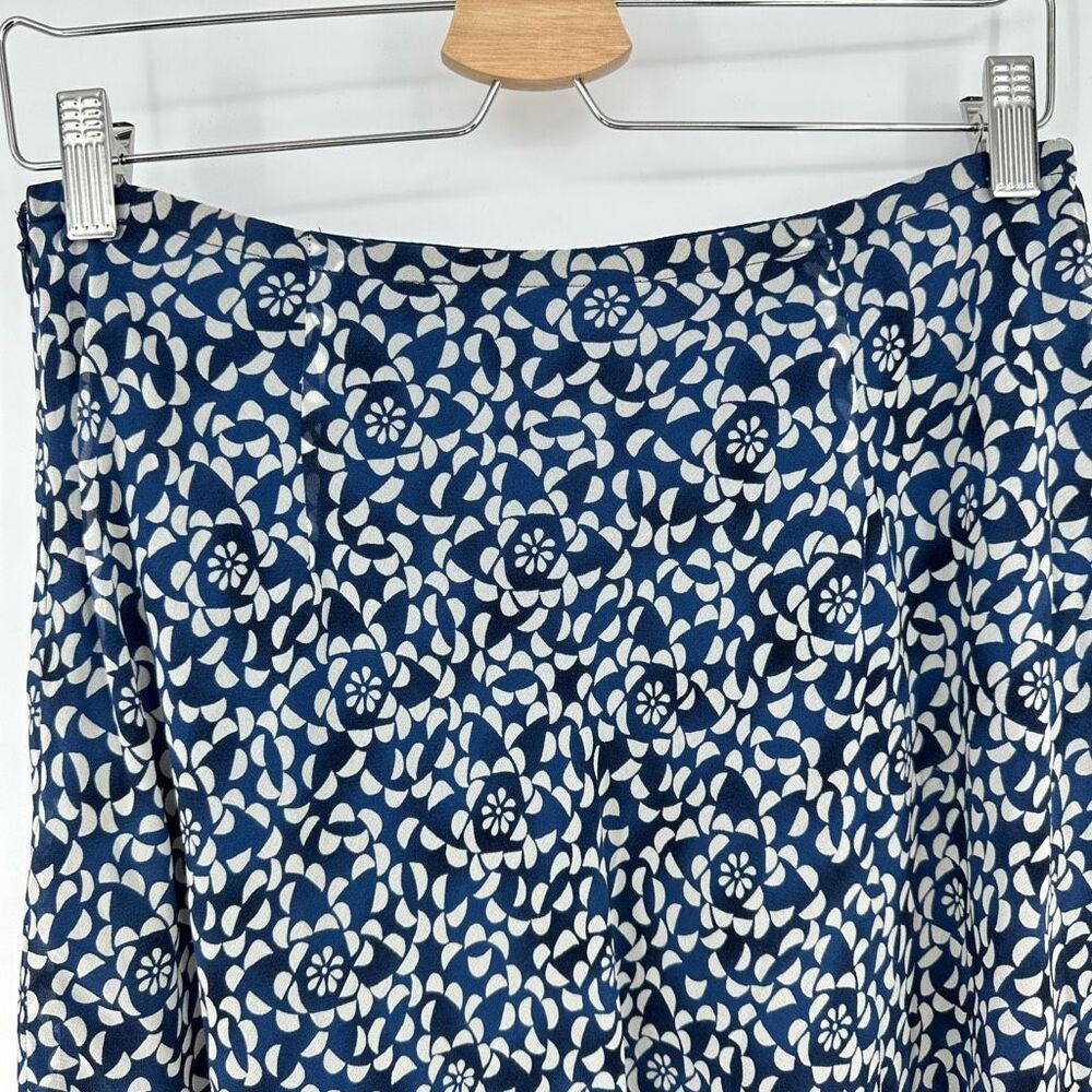 Vintage Silk Midi Skirt Size 8 Petite Blue Cream Fairy Chiffon - Picture 4 of 7